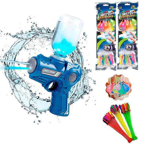 Super Pistola de Água Elétrica USB Automática com Brinde 74 Balões Azul