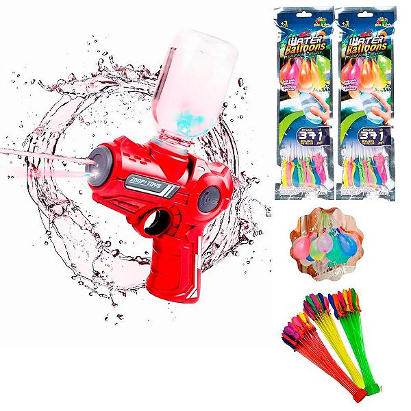 Super Pistola de Água Elétrica USB Automática com Brinde 74 Balões Vermelho