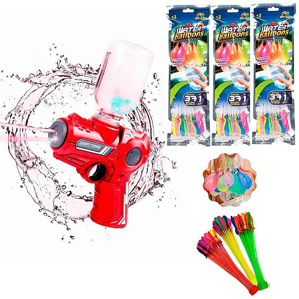 Pistola de Água Elétrica Recarregável USB Potente + Brinde 111 Bixigas Vermelha