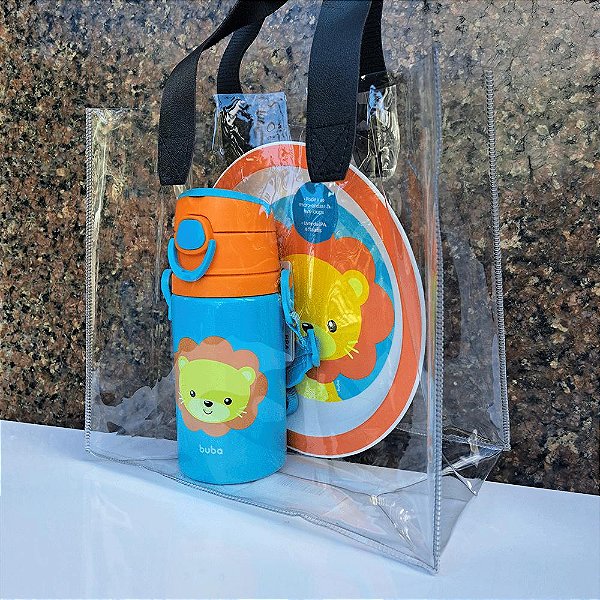 Sacola Transparente de Presente Alças em Couro Preto