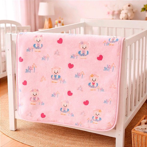 Cobertor Bebê Menina Ursinha Rosa Microfibra Macio 90cx110m!