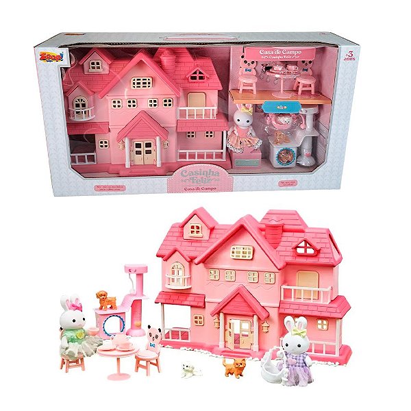 Casinha Feliz Casa De Campo Miniatura Com 13 Peças Brinquedo