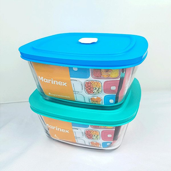 Kit 2 Potes Vidro Quadrado 2l Facilita Marinex C/Tampa Nadir