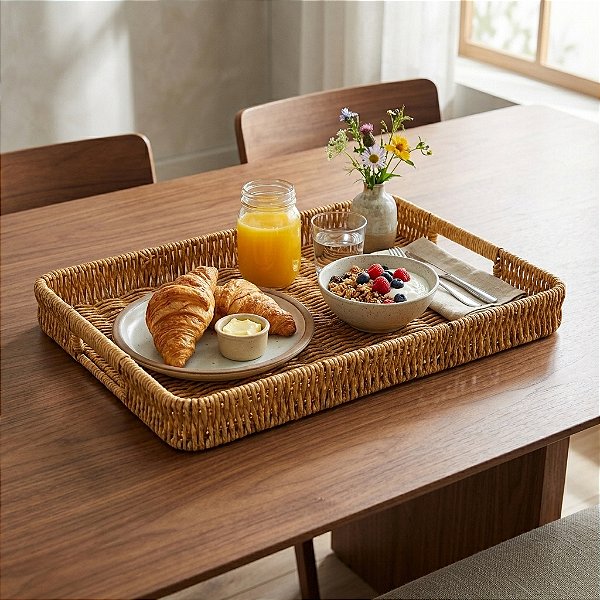 Bandeja Multiuso Alça Retangular Polipropileno Wood Grande