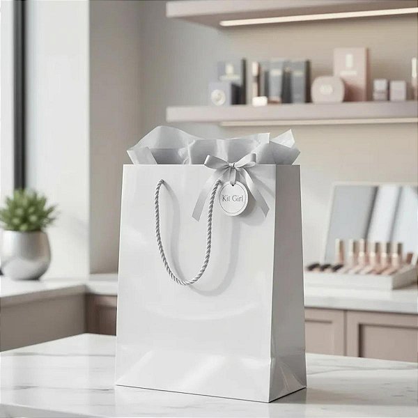 Kit 3 Sacolas de Papel para Presente Cinza Kit Girl 26x32x10