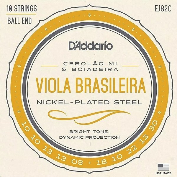 Encordoamento para Viola Brasileira Cebolão MI/ Boiadeira Bolinha D'Addario Nickel Plated Steel EJ82C