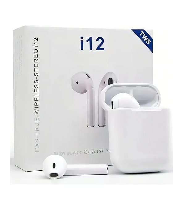 Fone de Ouvido i12 TWS Bluetooth Sem Fio V5.3 Estéreo Com Case Branco