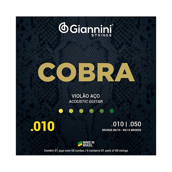 Encordoamento para Violão Aço 6 cordas Giannini Cobra Bronze 85/15 GEEFLE (.010 – .050)