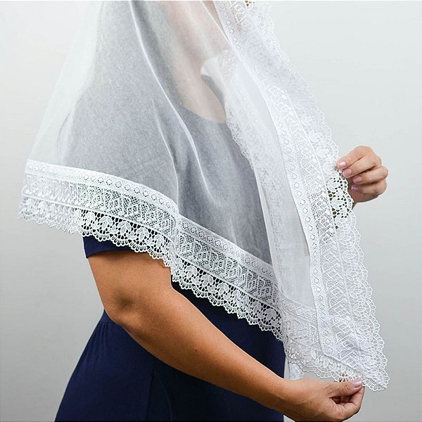 Véu CCB Organista Adulto Renda Musical Aplique Floral 3D Clave de Sol