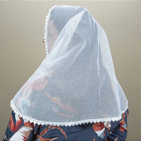 Véu CCB Adulto Renda Guipir Coração Tule Filó Algodão