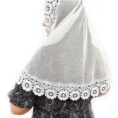 Véu CCB Congregação Cristã Renda Guipir Floral com Corações Adulto