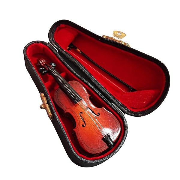 Mini Violoncelo Instrumento Musical Miniatura em Madeira com Estojo