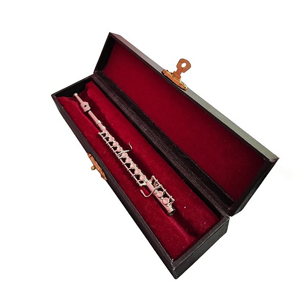 Mini Flauta Transversal Instrumento Musical Miniatura Cor Prata com Case