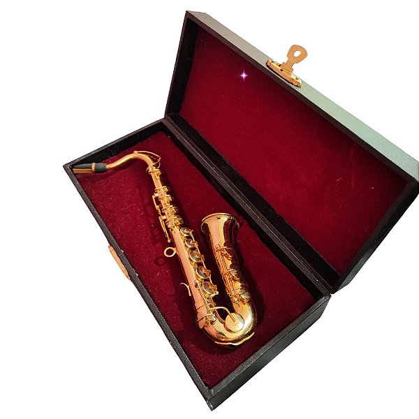 Mini Saxofone Instrumento Musical Miniatura Dourado com Case