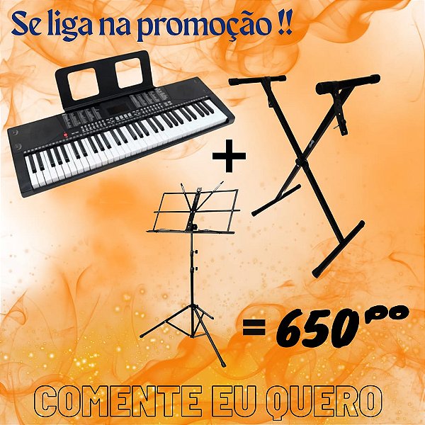 Kit 01 Teclado Musical Eletrônico 61 Teclas BD-683 + 01 Suporte p/ Teclado Tonante + 01 Estante de Partitura