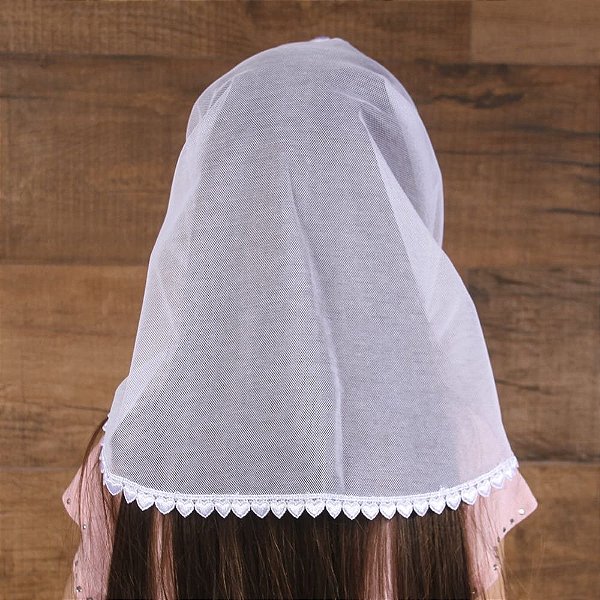 Véu CCB Infantil Renda Coração Redondo de Bico