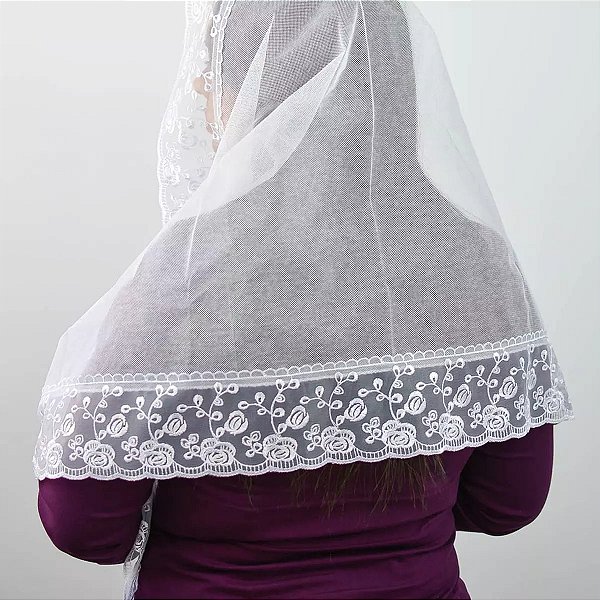Véu CCB Renda Organza Floral Adulto