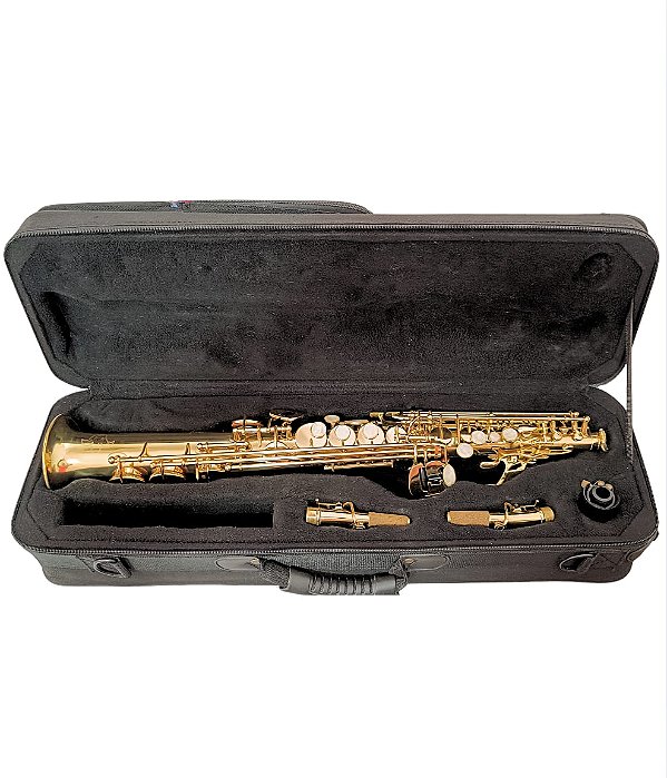 Sax Soprano Usado Sib marca Ômega com boquilha Barkley Scott