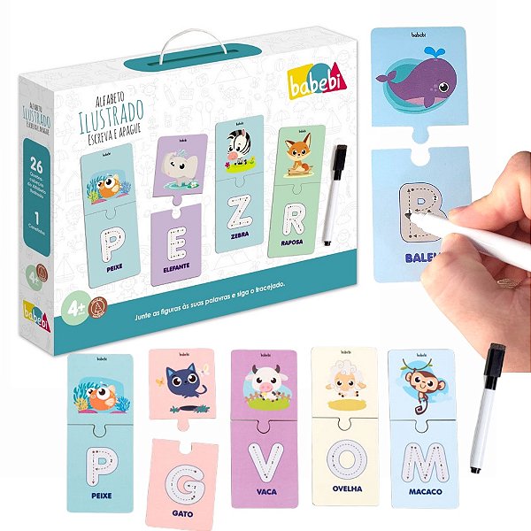 Alfabeto Ilustrado Escreva e Apague - Babebi,
