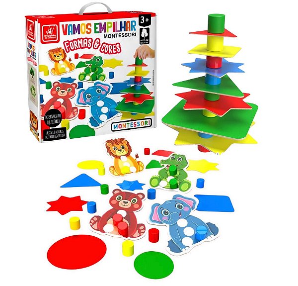 Vamos Empilhar Montessori Formas e Cores - Brincadeira de Criança