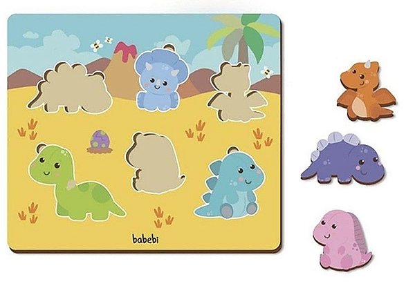 Quebra Cabeça de Encaixe Dinossauros - Babebi