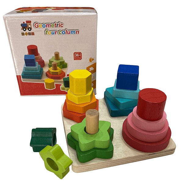 Tabuleiro 4 Pinos Formas Geométricas Pirâmides de Encaixar