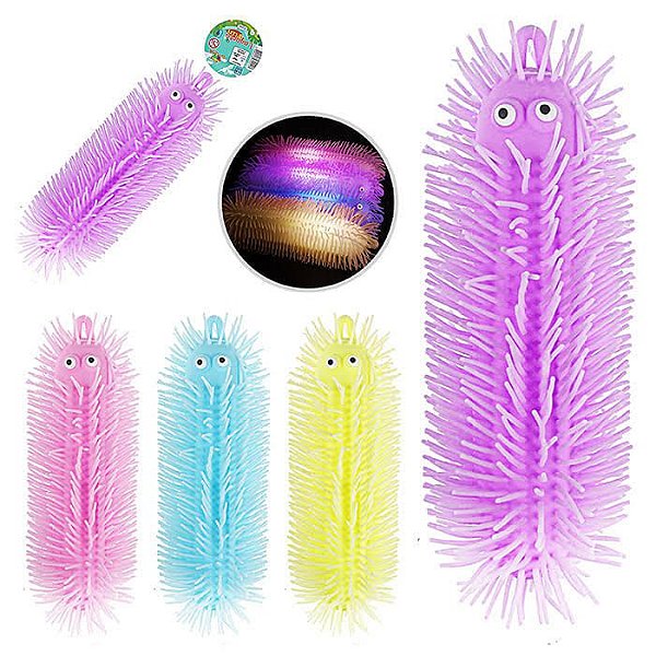 Brinquedo Sensorial Anti Estresse Lagarta Fun com Luz Cor Aleatória - Art Brink