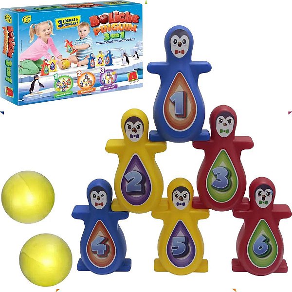 Jogo Boliche Pinguim Empilhável 3 em 1 - Algazarra