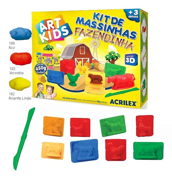 Kit de Massinhas Fazendinha 450g com Moldes 3d Sensorial - Acrilex