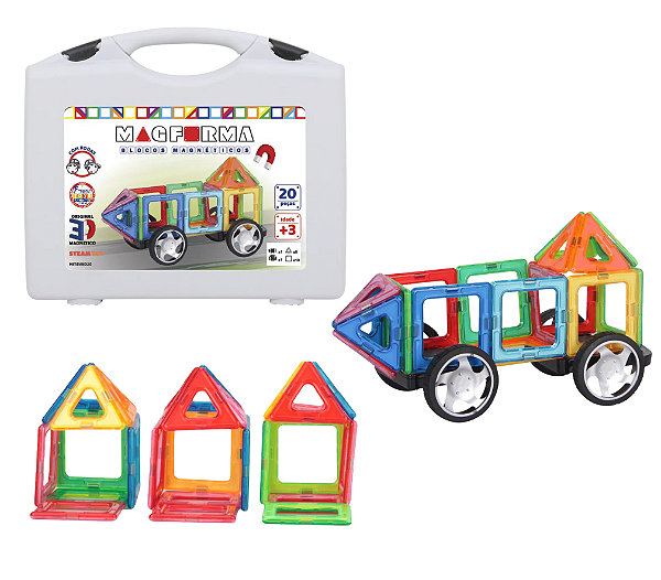 MagForma Blocos Magnéticos Vazados 20 Peças com Rodas - SteamToy