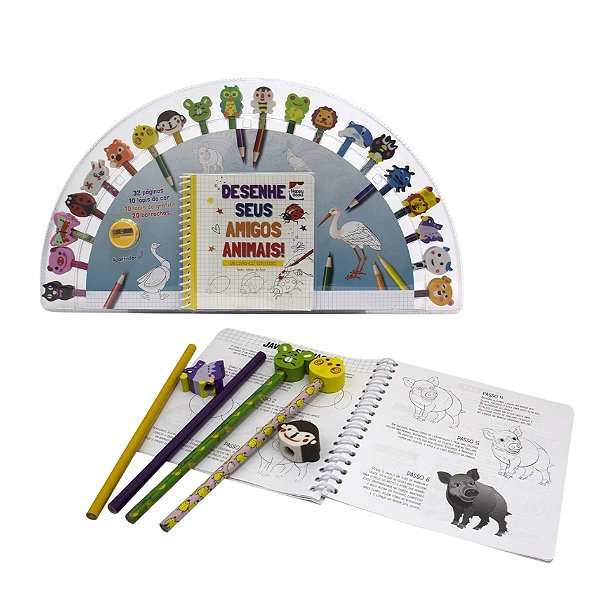 Um Livro Kit Divertido! Desenhe Seus Amigos Animais - Happy Books
