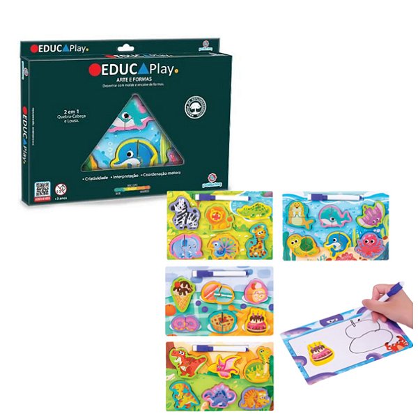 Artes e Formas 2 em 1 Quebra Cabeça e Lousa Educa Play - Polibrinq