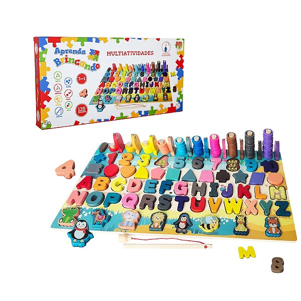 Tabuleiro Didático Aprenda Brincando Multiatividades 135 Peças 7 em 1 - DM Toys