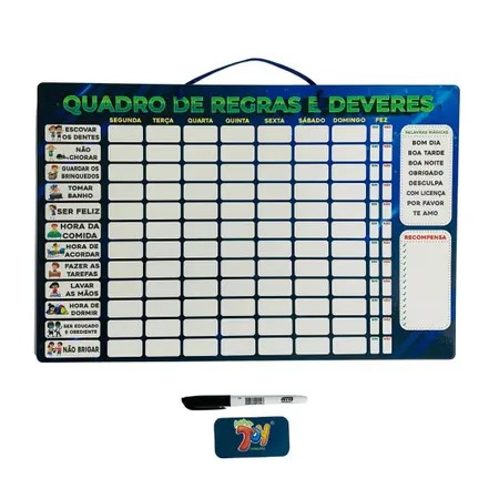 Quadro de Regras e Deveres Azul MDF MUR001 - Paper Toy