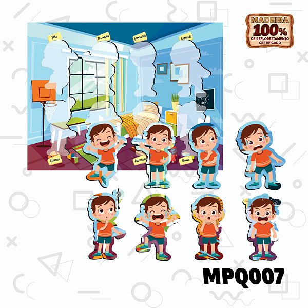 Meu Primeiro Quebra Cabeça Expressões Azul Menino Emoções MDF MPQ007 - Paper Toy