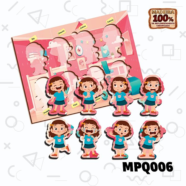 Meu Primeiro Quebra Cabeça Expressões Rosa Menina Emoções MDF MPQ006 - Paper Toy