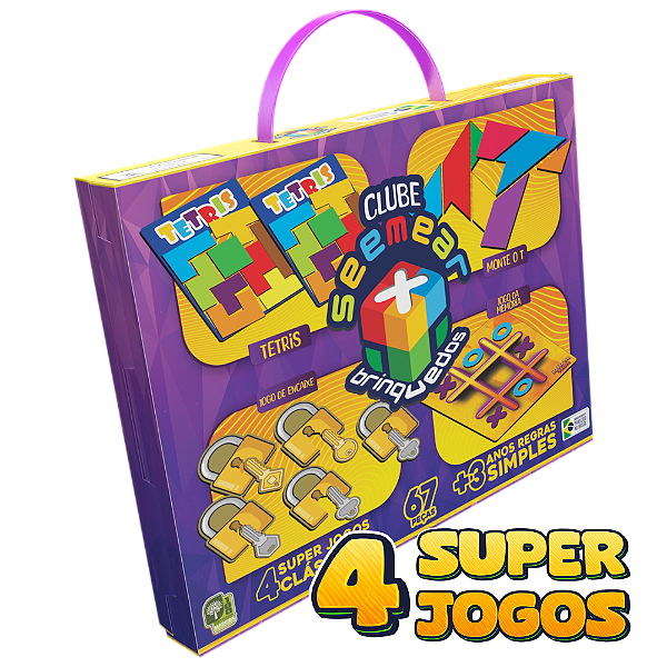Jogo 4 Super Jogos Clássicos 67 Peças Encaixe Tetris Monte o T Memória MDF SMM047 - Seemear Brinquedos