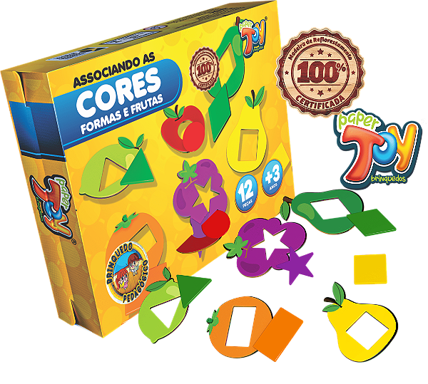 Associando As Cores Formas e Frutas Brinquedo Pedagógico MDF 12 Pcs EDCMP024 - Paper Toy