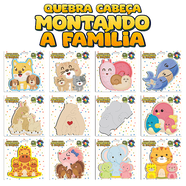 Quebra Cabeça Montando a Família Animais Diversos 1 UN Sortido SMQS089 - Seemear Brinquedos