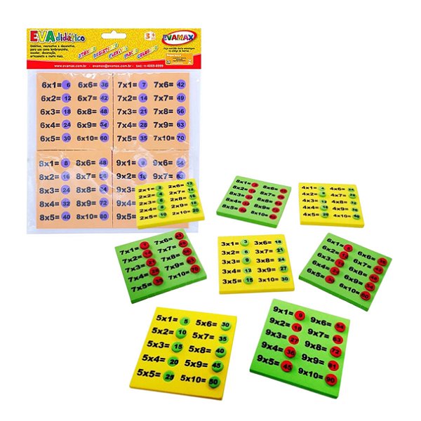 Cartela de Multiplicação Tabuada EVA Didático - Evamax