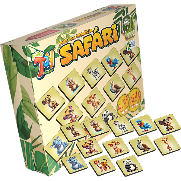 Jogo da Memória Safari 24 Peças MDF POP078 - Paper Toy