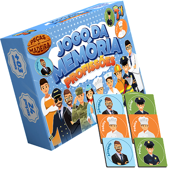 Jogo da Memória Profissões 24 Peças MDF JM009 - Paper Toy