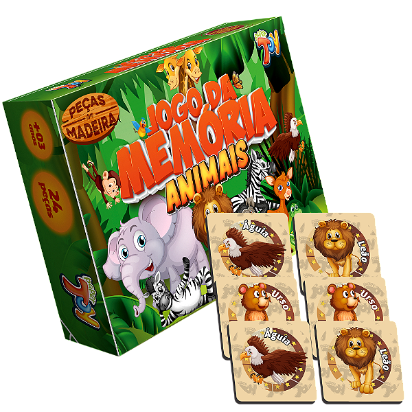 Jogo da Memória Animais 24 Peças MDF JM005 - Paper Toy