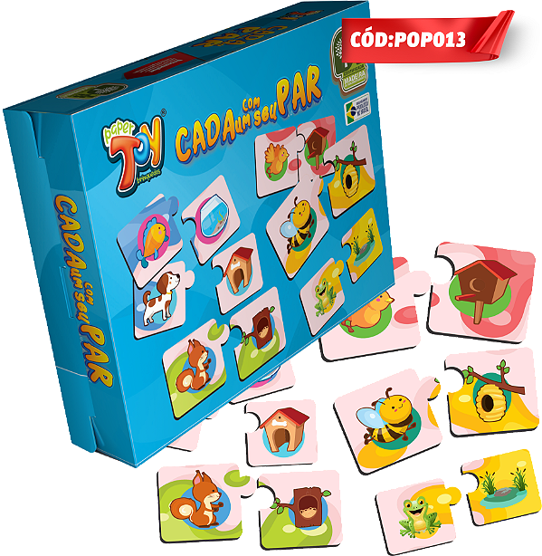 Jogo Cada um Com seu Par Animais e Casas MDF POP013 - Paper Toy
