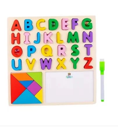 Encaixe Divertido Alfabeto e Quadro Branco Tangram MDF Escreva e Apague - Toy Mix