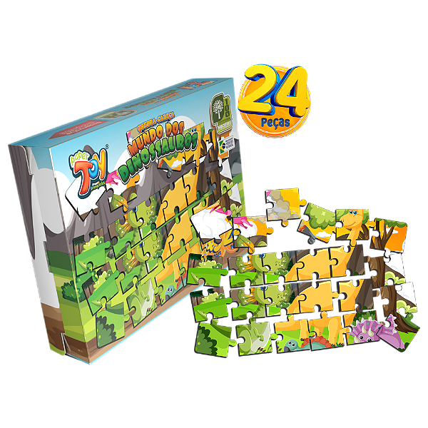 Quebra Cabeça Mundo dos Dinossauros 24 Peças MDF POP056 - Paper Toy