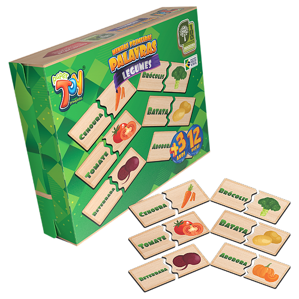 Minhas Primeiras Palavras Legumes 12 Peças MDF POP074 - Paper Toy