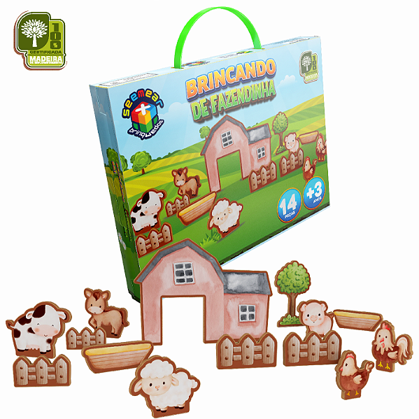 Jogo Brincando de Fazendinha 14 Peças MDF SM014 - Seemear