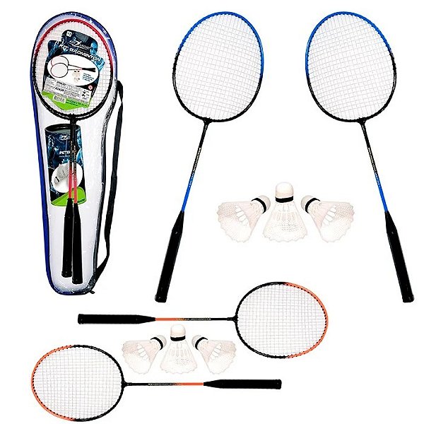 Kit Badminton com 2 Raquetes e 3 Petecas Tênis - Art Brink