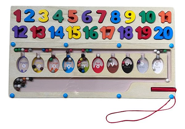 Tabuleiro de Encaixe de Números 1 a 20 com Labirinto Magnético Madeira Montessori